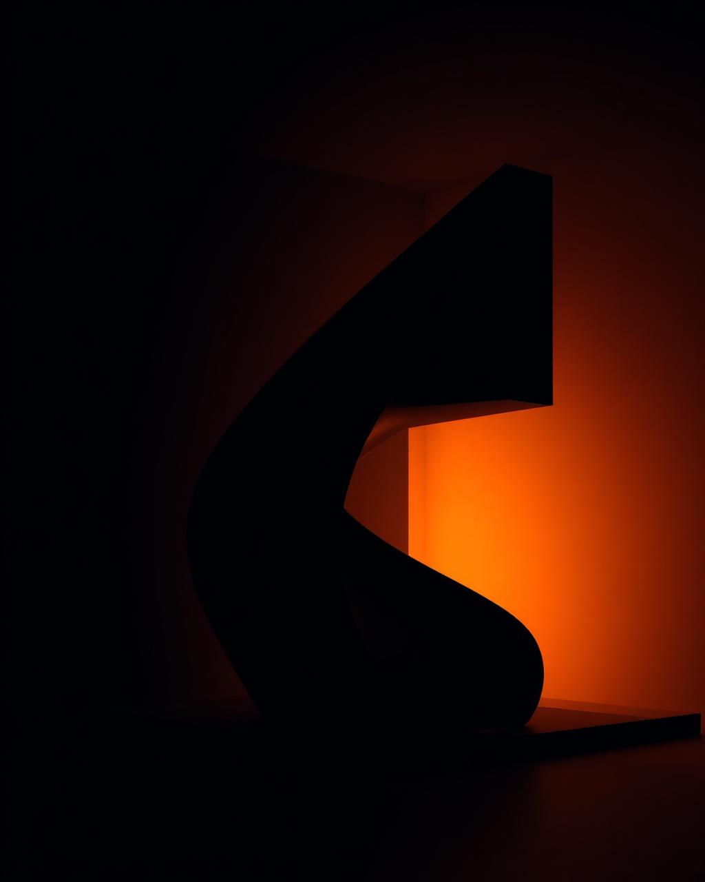 Architectural form lit by amber light